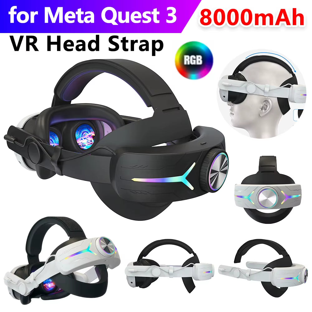 RGB Adjustable Alternative Head Strap LED Backlight Head Strap Accessories Comfort Reduce Face Pressure for Meta Quest 3 Headset