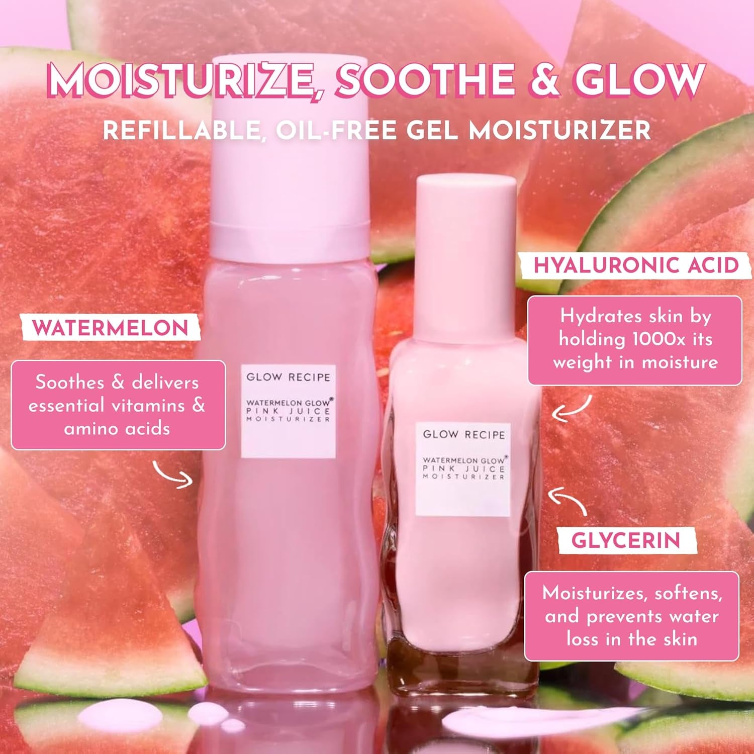 Refill Pink Juice Water Gel Face Moisturizer for Women, Men & Teens - Hydrating Hyaluronic Acid, Radiance Boosting, Non-Comedogenic, Oil-Free, Lasting Korean Skin Care for Oily Skin, 60Ml