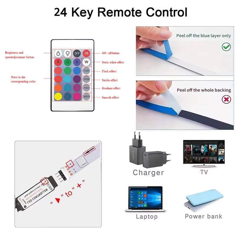 Bluetooth LED Strip Lights SMD 5050 RGB APP Remote Control Flexible Ribbon Diode Lamp Tape TV Backlights Game Room Home Decor